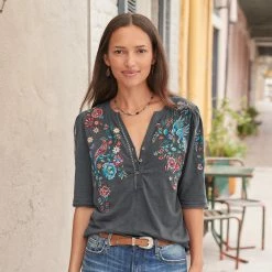 Avril Embroidered Henley, Petite -Sundance Sales 059c7284 8523 4804 92d5 8938f3f0845c