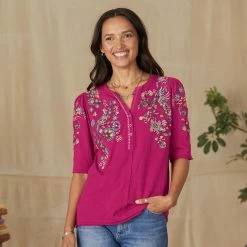 Avril Embroidered Henley, Petite -Sundance Sales 63265350 5524 4b4d a312 ea33be26a622