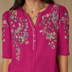 Avril Embroidered Henley, Petite