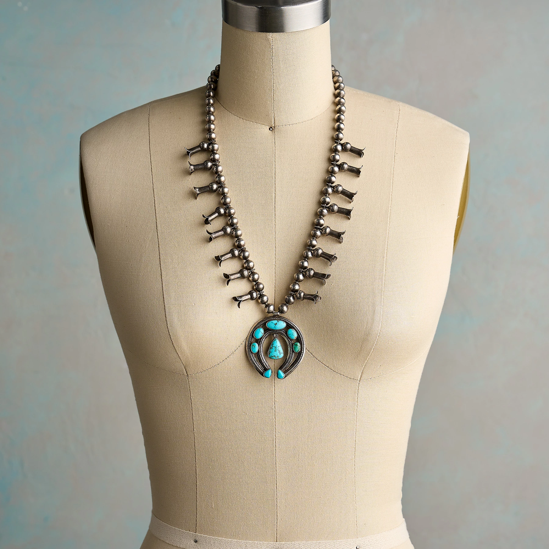 1930s Blue Gem Squash Blossom Necklace 4 1930s Blue Gem Squash Blossom Necklace - Image 2